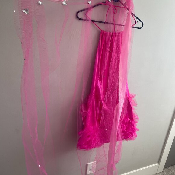 Hot Pink Party Costume Dress with Tulle/Ribbon extension skirt - Picture 4 of 4
